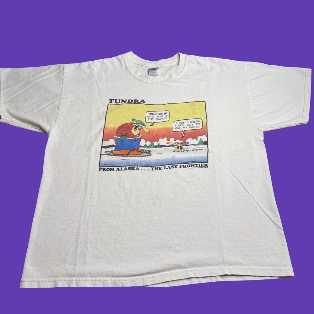 Tundra Alaska Last Frontier T Shirt XL Cartoon Funny White Distressed Y2K Cotton